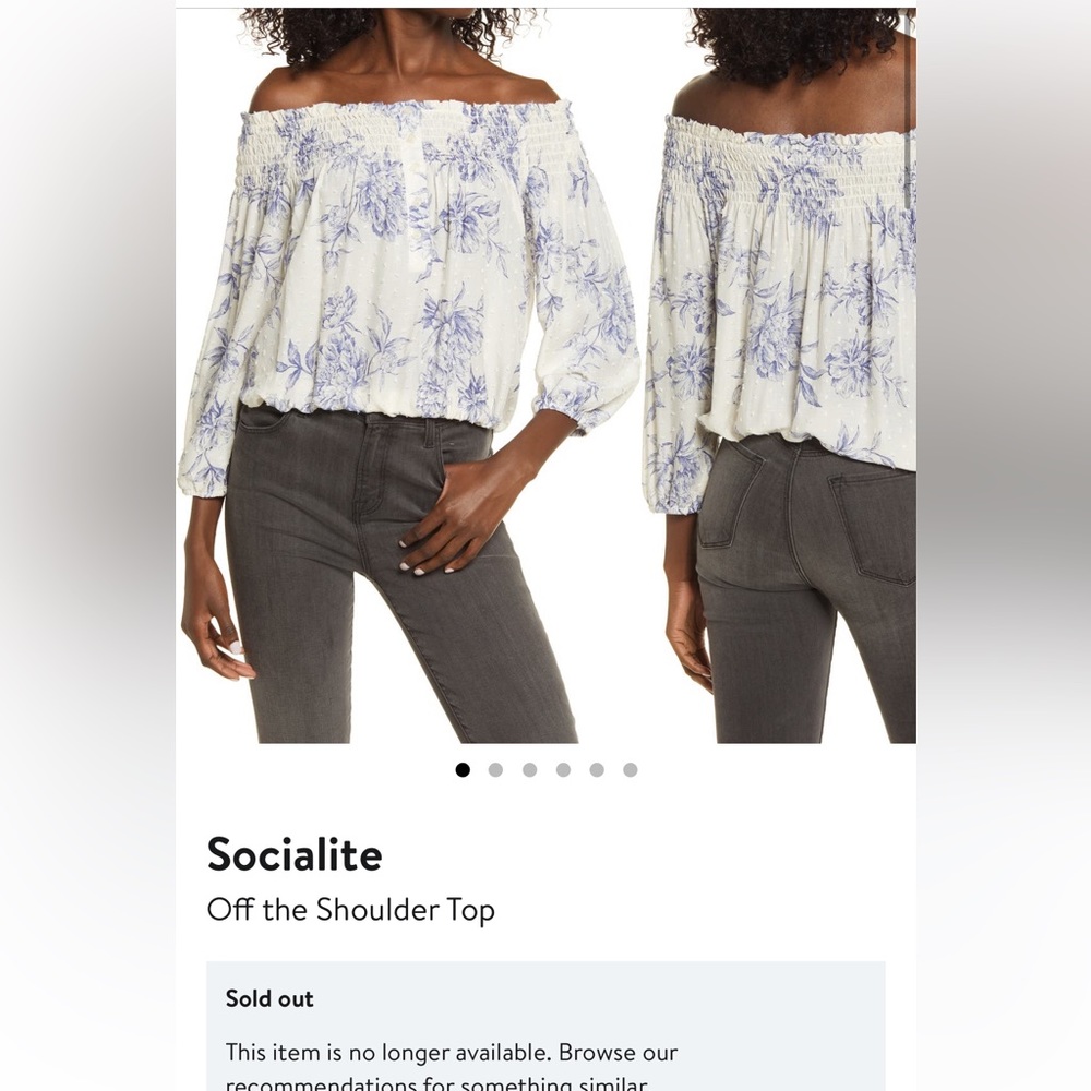 Off the shoulder white and blue floral top